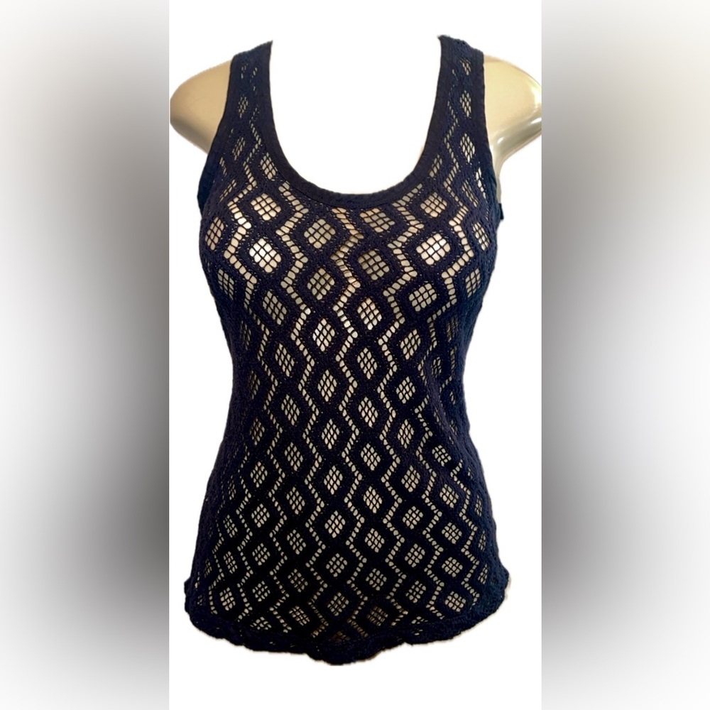 Banana Republic  Black Crochet Racerback  Top Open Knit Medium